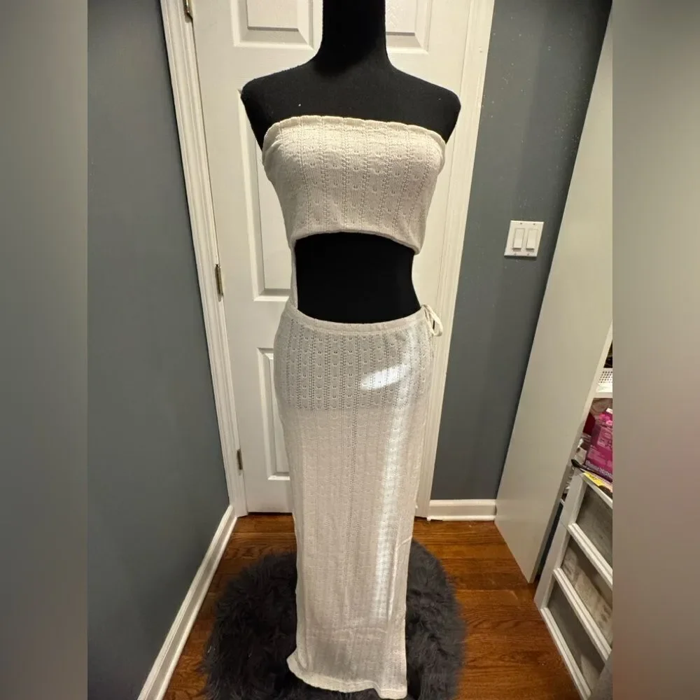 Cream Crochet bandeau cut out maxi beach dress in US size 6